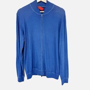 Isaia Mens Blue Full Zip Lightweight Cardigan Sweater Blue Merino Wool Size M